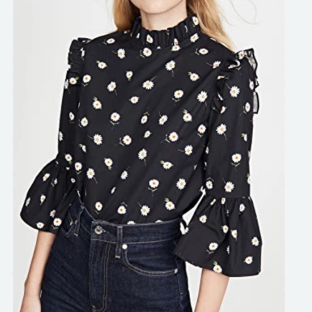 ALICE AND OLIVIA Henrietta Daisy Pattern Ruffled Cotton Blouse XS - Picture 2 of 11